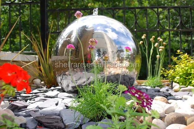 Outdoor fountain with acrylic sphere, sphere water feature ball fountain with stainless steel base with light
