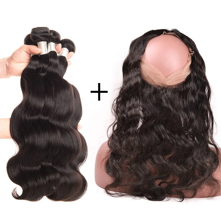 

free shipping hair bundles with body wave 360 hair closure from Ruiyu human hair manufacturer, Natural color unprocessed