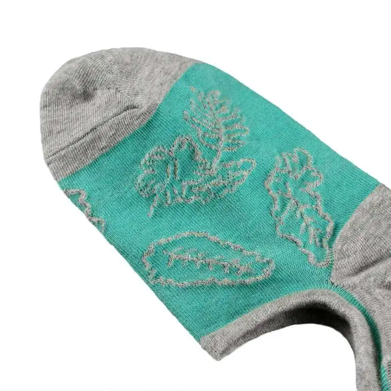 Invisible 3D Leaf Pattern Digital Print Socks Silicone Anti-Drop Boat No Show Socks Print