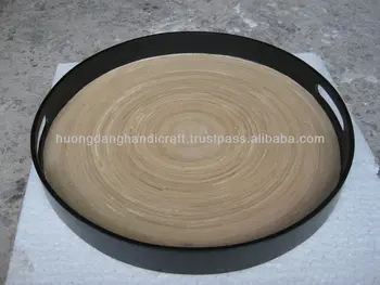 Black Tray Round Serving Bamboo With Handle Black Tray Round Serving Bamboo With Handle