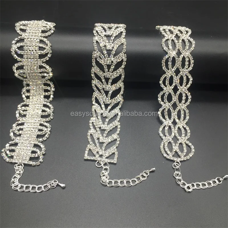 

Elegant Rhinestone Silver Bracelet Bridal Bangle Cuff Party Prom Event Women Jewelry, Silver or gold