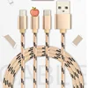 Fabric Data Line Fast Charging Line Phone Charger Usb Charging Nylon 1M Micro Usb Type-C Ios Cable 3 In1 Mobile Phone Data Line