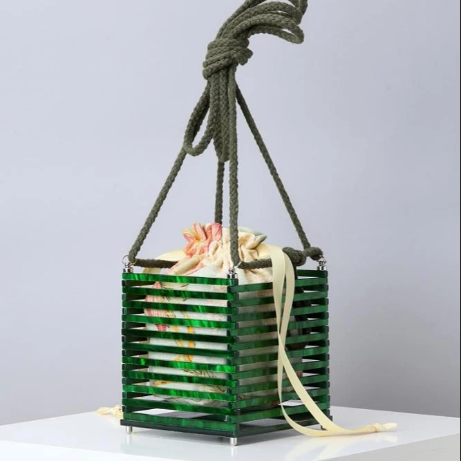 

Beach Evening Cage Bag Rope Disassembled Hollow Out Basket Acrylic Hand Bag