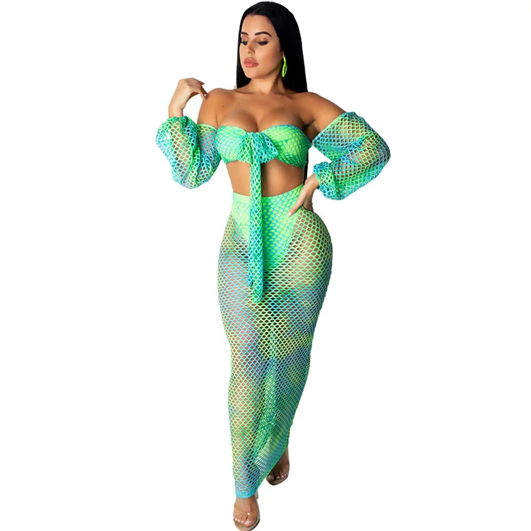 

European and american women clothing hollow out strapless women 2 piece set outfits