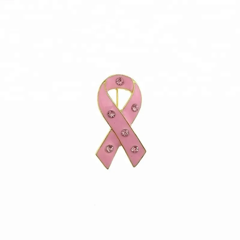 

Zinc Alloy Rhinestones Breast Cancer Awareness Pink Ribbon Brooch Pin with enamel