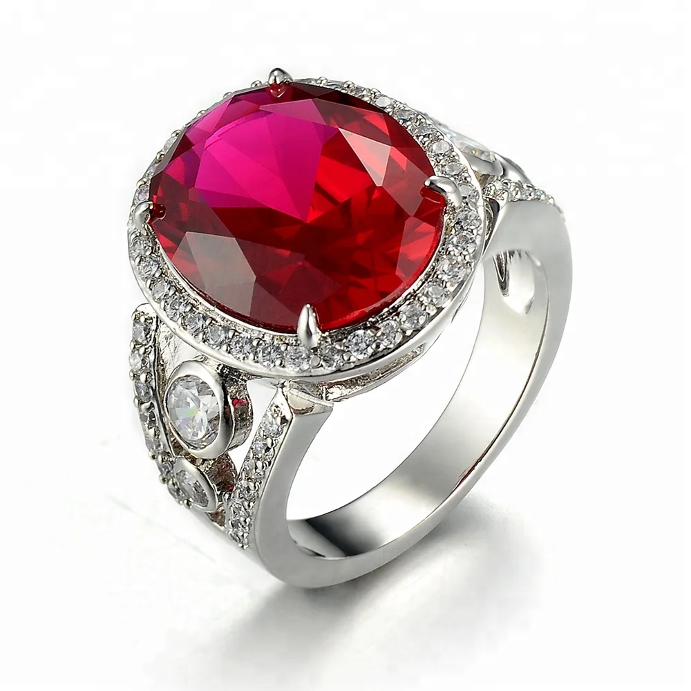 

High Quality Hot Selling Custom Cubic Zirconia Plated Finger Ruby Rings Jewelry, White+red