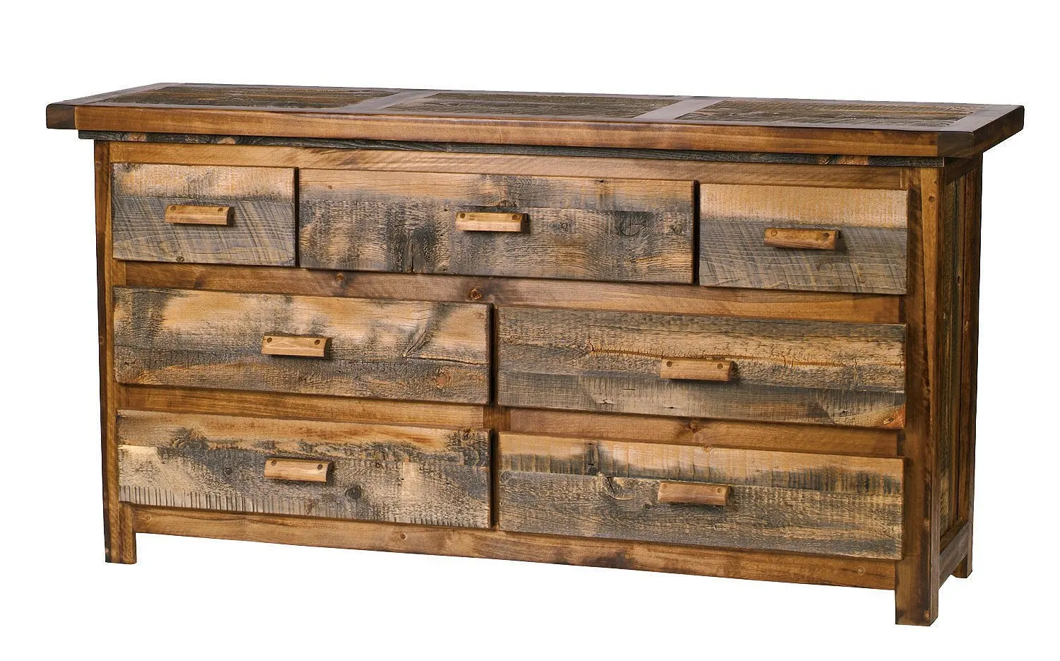 Mountain Woods Furniture The Wyoming Collection 7 Drawer Dresser, Antler Pull, 72"