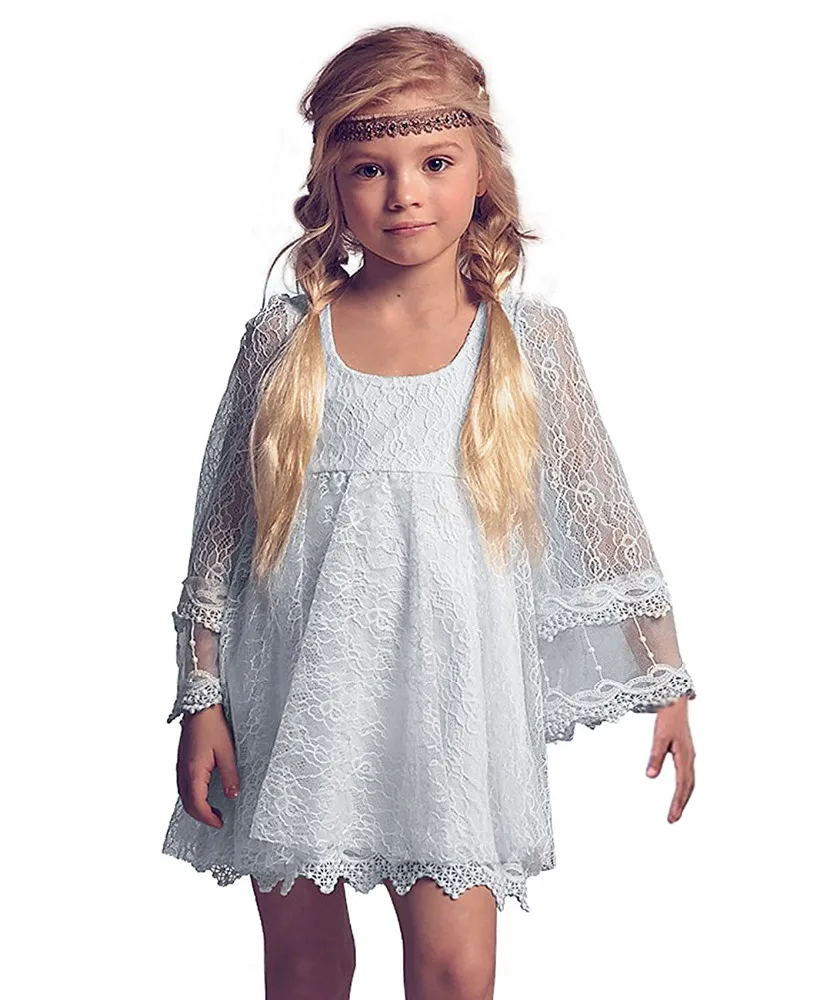 

vintage little girls dresses 2-12 years with sleeves a-line girls party dresses lace flower girls dresses for wedding, White