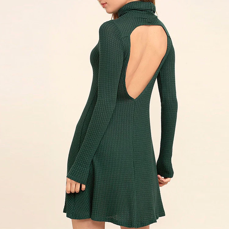 Alibaba Online Fashion Dress Women Party Dark Green Backless Sexy Dress