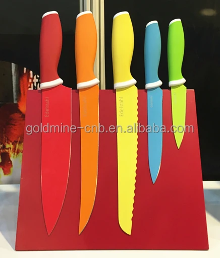 5 Pcs Colorful Fancy Kitchen Knife Set With Red Magnetic Block