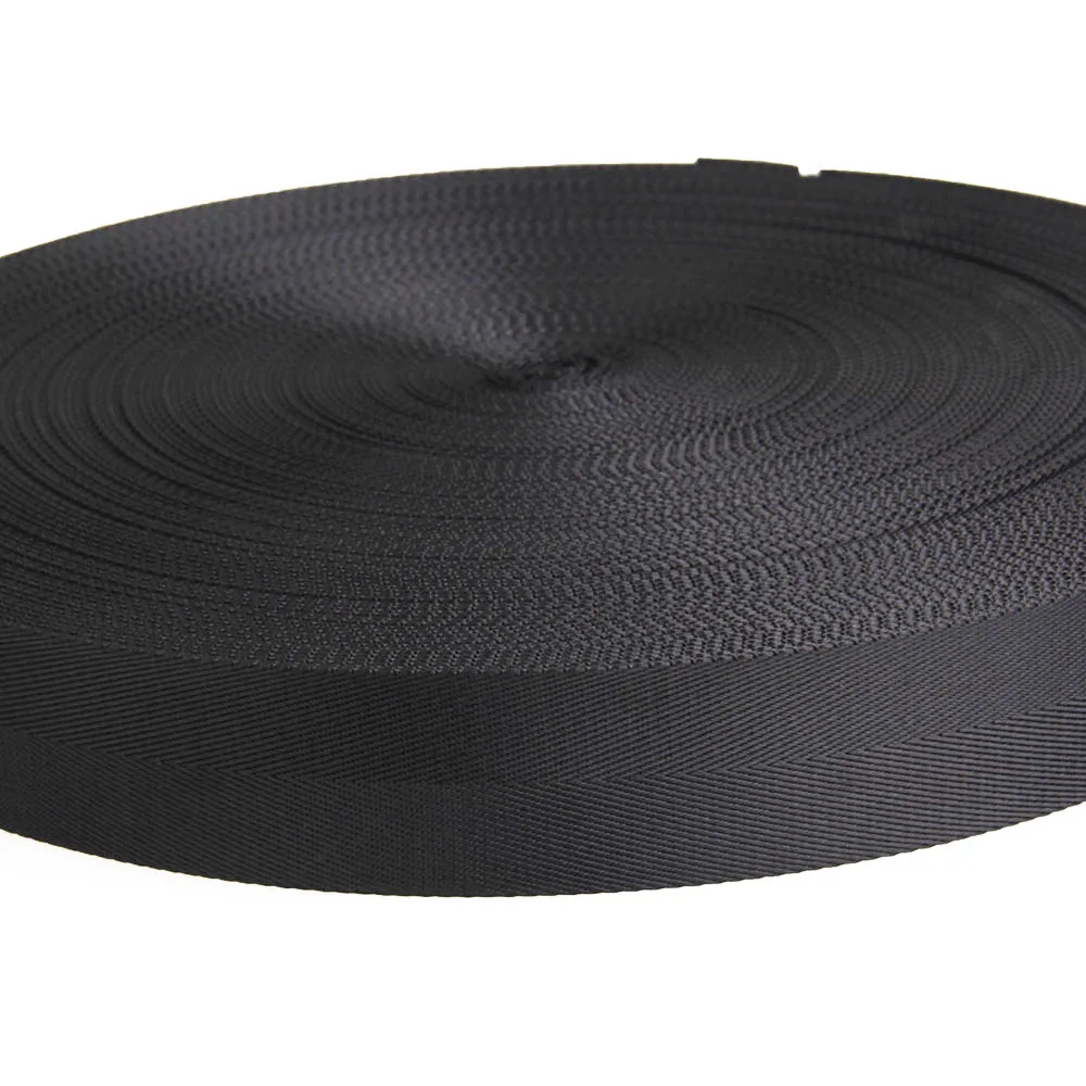 Eco-friendly 1 inch black nylon herringbone webbing 1.2 inch 1.5 inch 3/4 inch