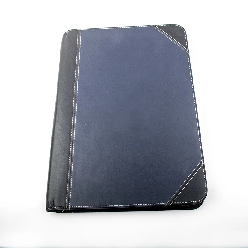 
Contrast Stitch Leather Zipper Padfolio with Business A4 Portfolio Folder for Resume Document Organizer and Writing Pad 