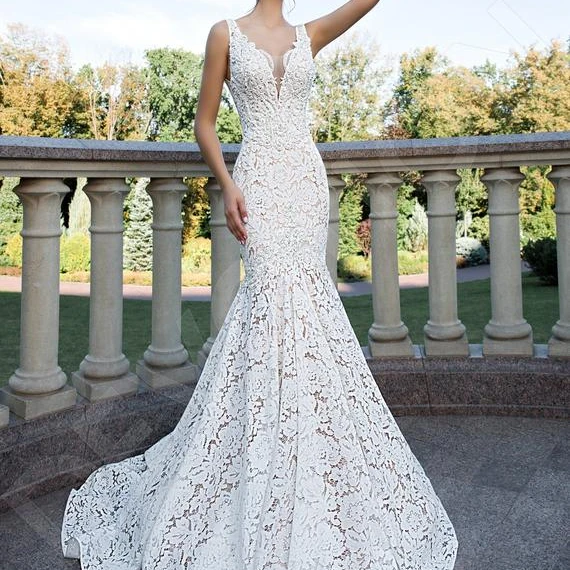 

Mermaid Backless Beaded Wedding Dress Lace Bridal Gown Wedding Dress Wedding Gowns 2019, As customer's require
