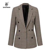 

Custom Logo 2019 Newest Office Ladies Vintage Plaid Spring Full Sleeve Women Blazer Coat