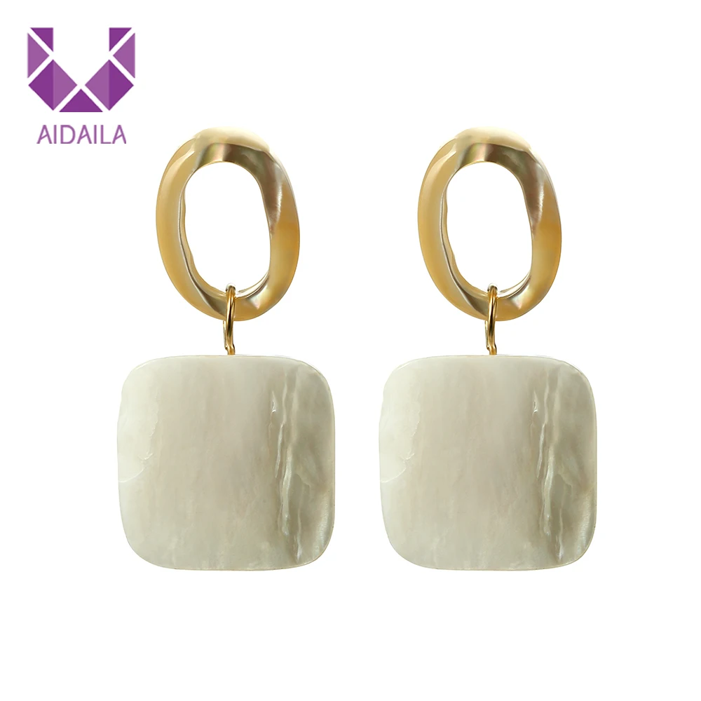 

AIDAILA Latest Design White Tortoise Carved Shell Square Drop Earrings, Picture shows