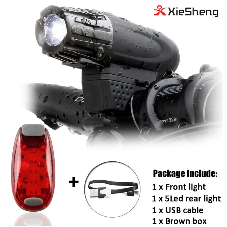 

Amazon Hot Sell OEM USB Rechargeable Bicycle Light 200LM Headlight 5Led Helmet Light Waterproof Bike Light Set