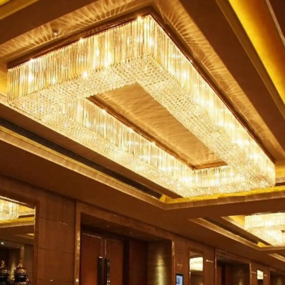 Modern indoor Fixtures Rectangle Crystal Gold Chandeliers Dining Room Hanging Chandelier Pendant Light