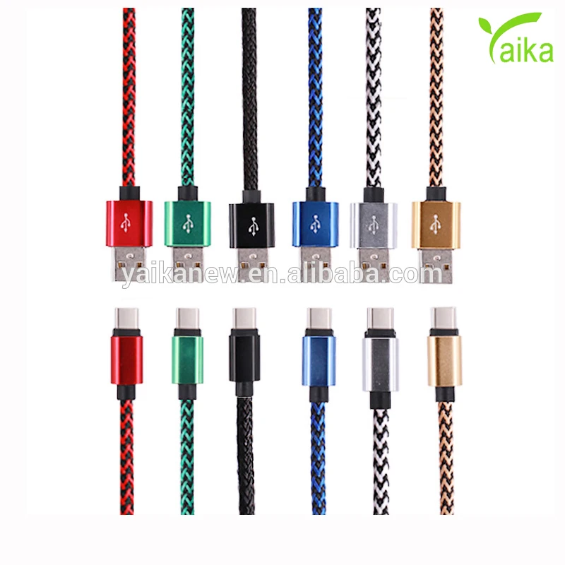 

Yaika New Mobile Phone Hot Sale Nylon Braided Usb Type-c Cable For Charging, Black/silver/blue/gold/red/green
