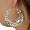 Antique Silver Geometric Heart Shape Drop Dangle Earrings Vintage Silver Plated Hollow Flower Pattern Round Circle Hoop Earrings