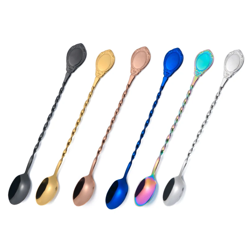 

304 stainless steel spiral shaped coffee stirring spoon, Silver, gold, rose gold, black, blue, purple, pale gold