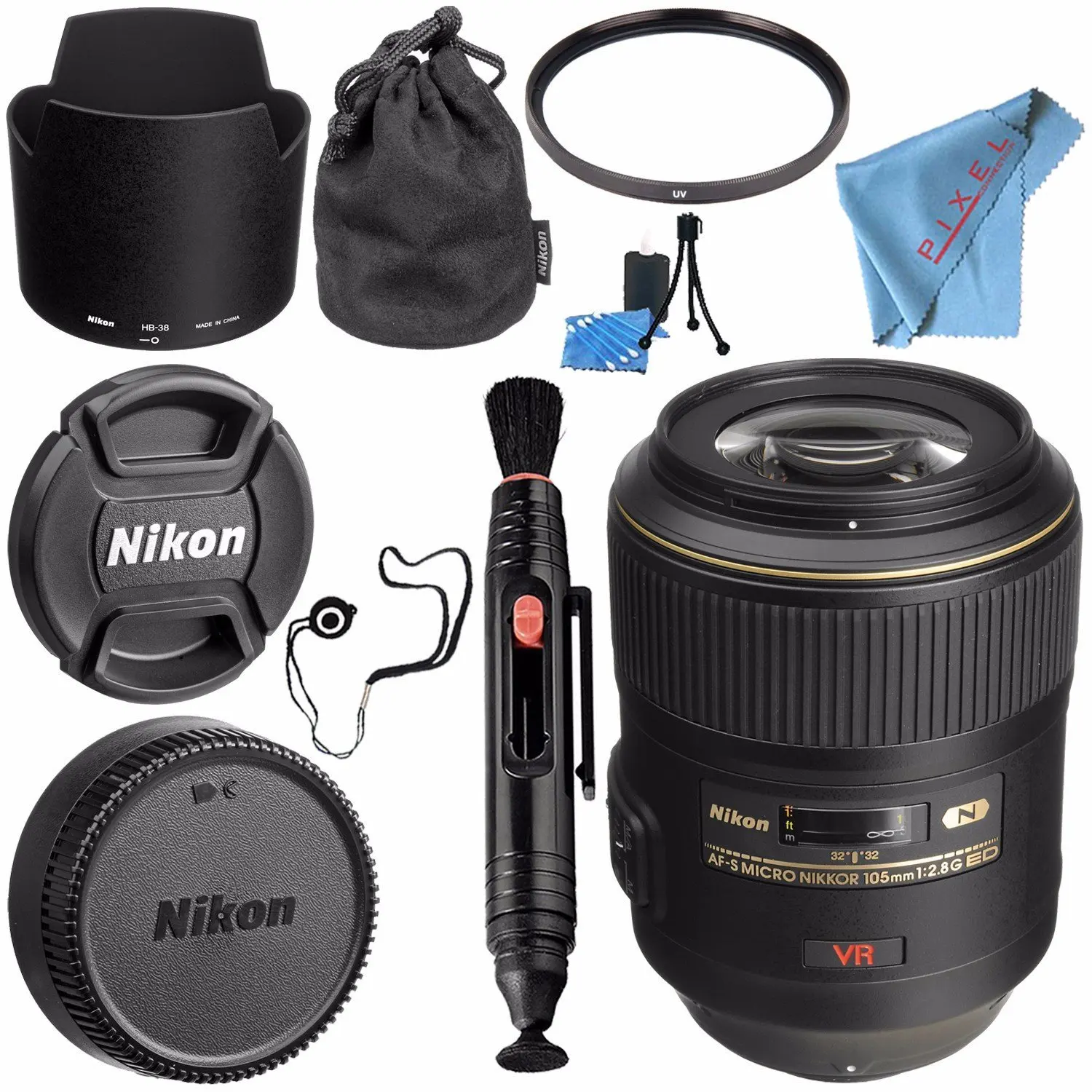 Nikon AF-S VR Micro-NIKKOR 105mm f/2.8G IF-ED Lens 2160 + 62mm UV Filter + Lens Pen Cleaner + Fibercloth + Lens Capkeeper + Lens Cleaning Kit Bundle