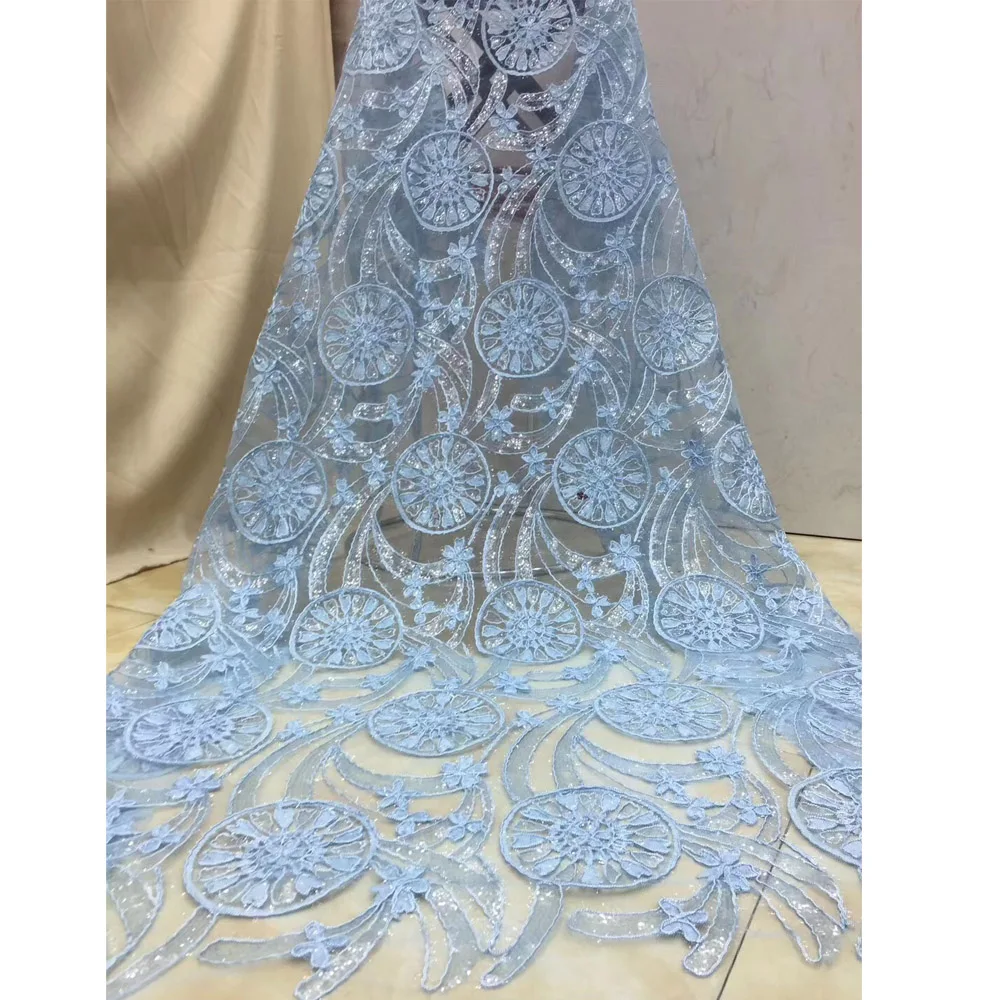 

Beautifical african mesh french net fabric shinning water blue tulle ML1N778, Can be customized