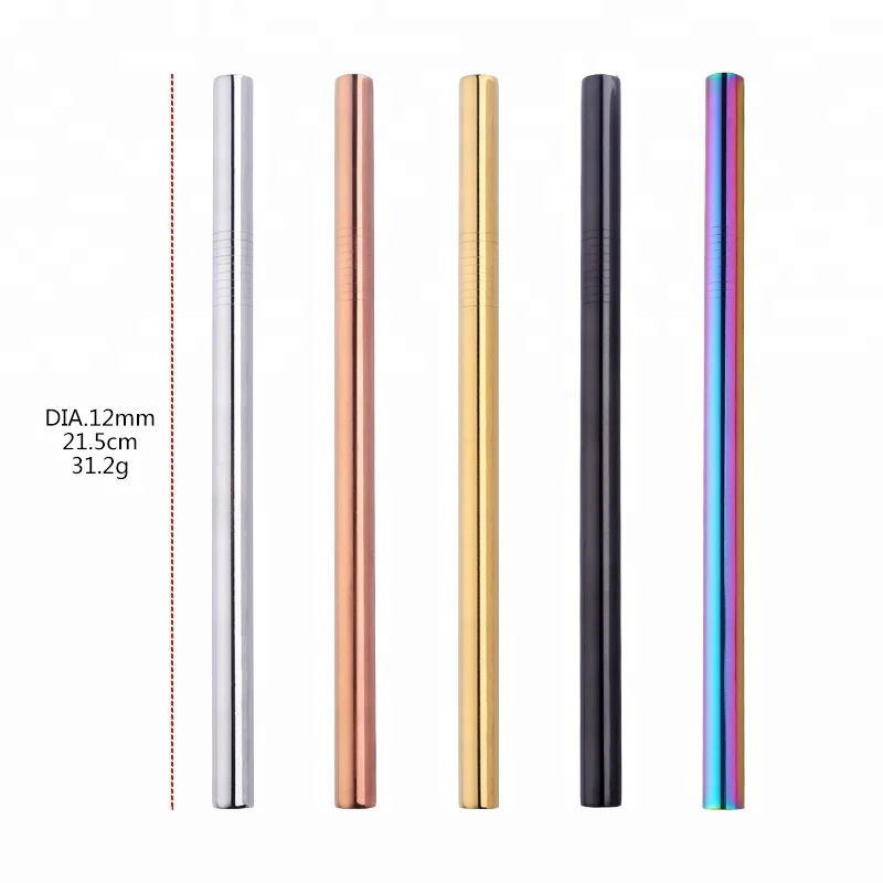 

Milktea 12mm metal stainless steel drinking straws with laser logo, Silver/ gold/ color plated