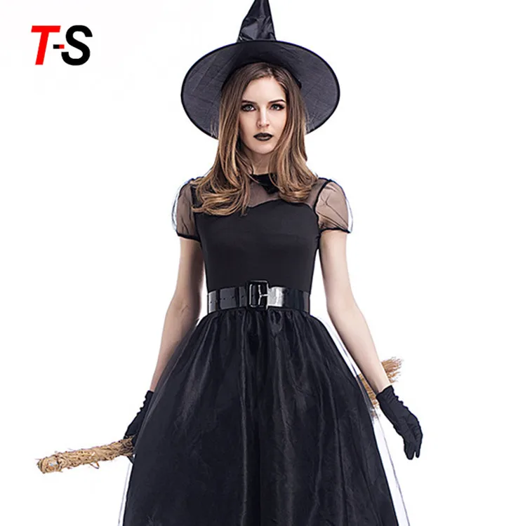 Halloween Black Lace Sexy Game Wear Temperament Witch Cosplay Dress ...