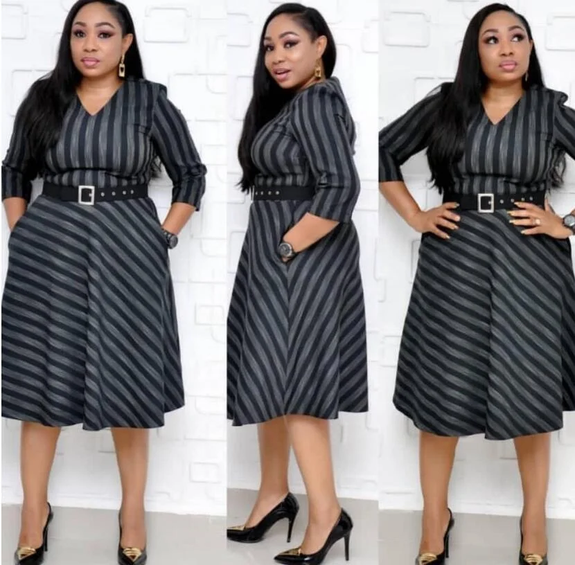

African plus size Striped A-line dresses African women's dresses