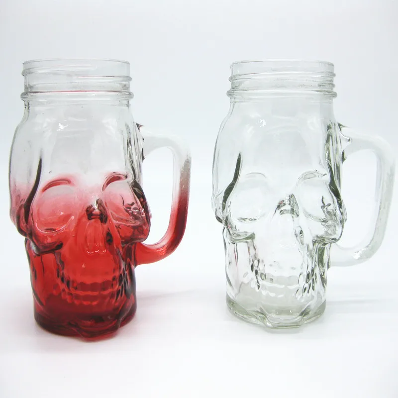 500ml skull shaped shot glass mason jar with handle