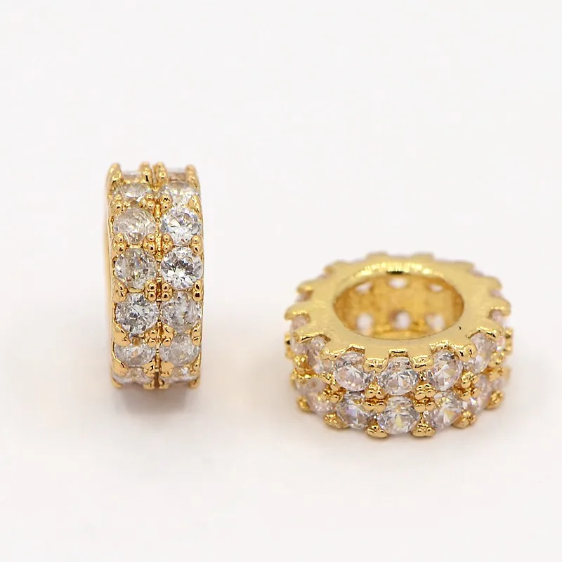 

PandaHall 7mm Brass Golden Flat Round Micro Pave Cubic Zircon Beads Spacers