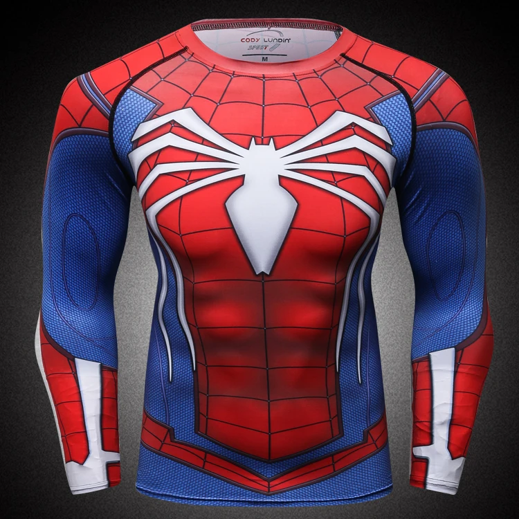 

Marvel Superhero Spiderman Shirts Long Sleeve Sublimated Compression Men Gym Wear custom printed sports super hero