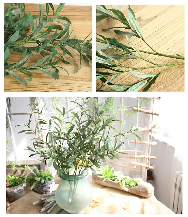 Artificial Olive Stem Leaf Branches Plants Green Olive Leaves