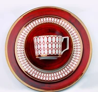 

wholesale western design gold trimmed china red luxury bone china dinnerware sets for wedding