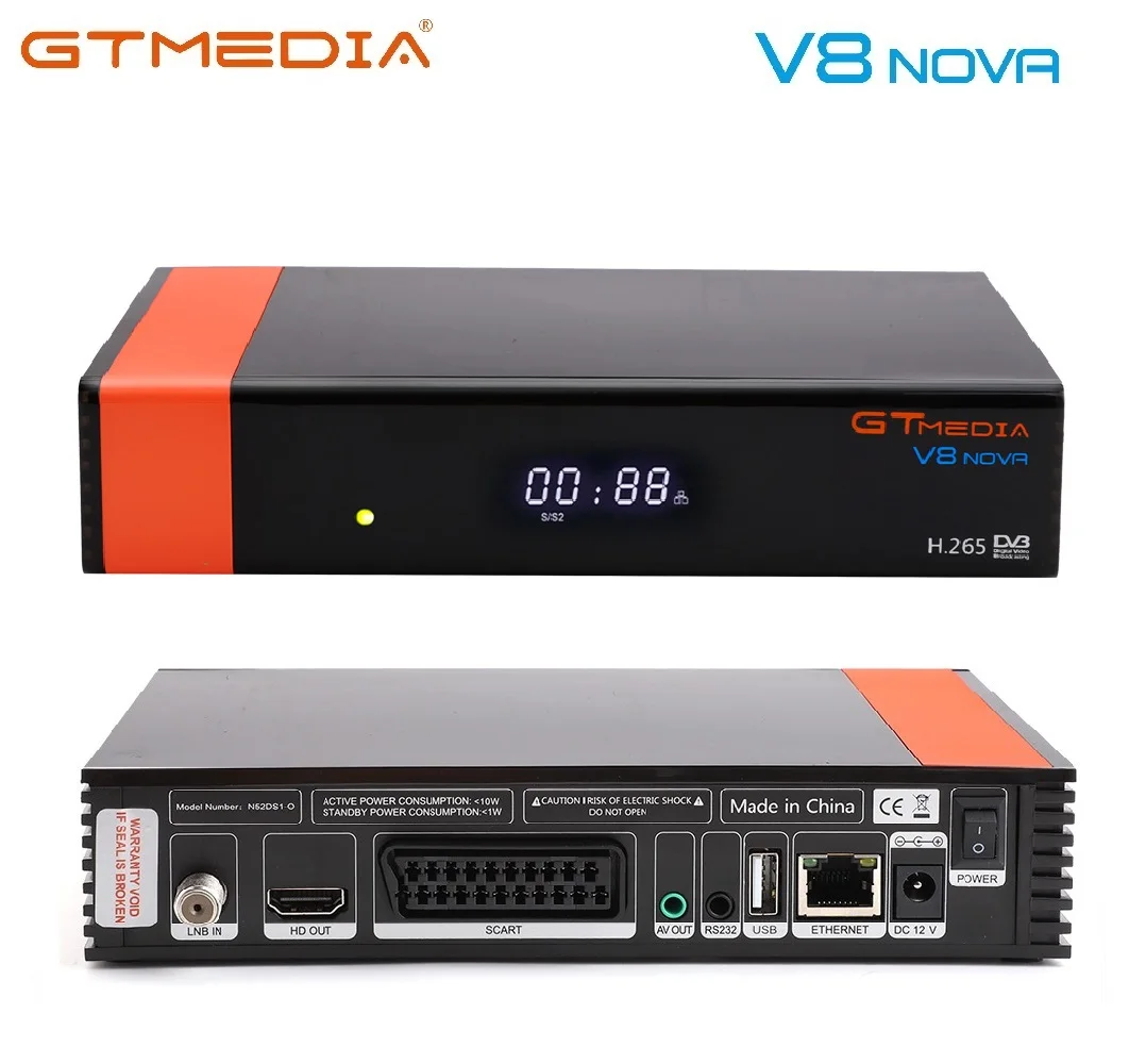 

GT MEDIA V8 NOVA H.265 DVB-S2 HD Satellite Receiver Build in USB Wifi Support PowerVu Biss Key Cccamd Newcamd Youtube IPTV