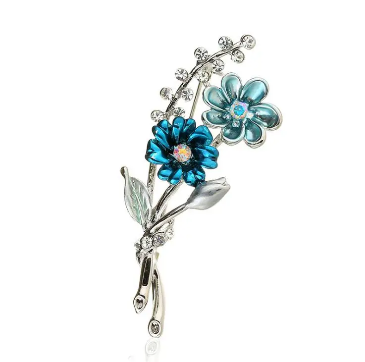 

5.5 x 2.5 cm 14g Wholesale Handmade Enamel Flower Brooches for Women, Blue