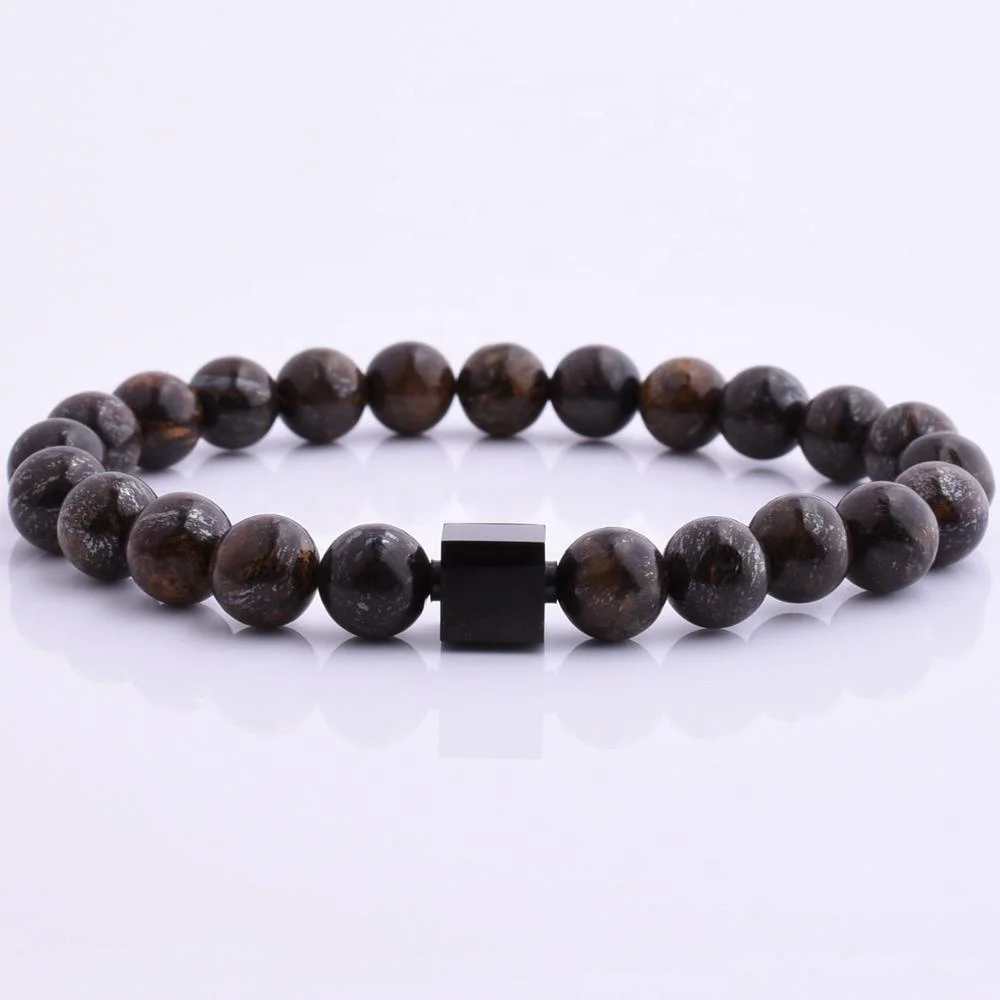 

Hot Selling 8Mm Bronze Grey Black Women Square Metal Logo Customized Bracelets