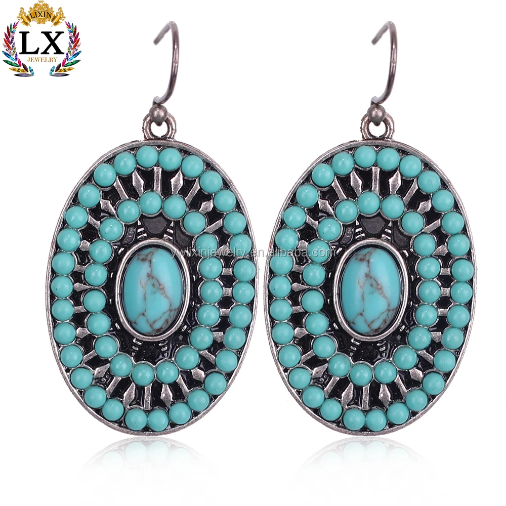 

ELX-00399 Paylink of turquoise earrings free seed bead brass earring designs hook, Green