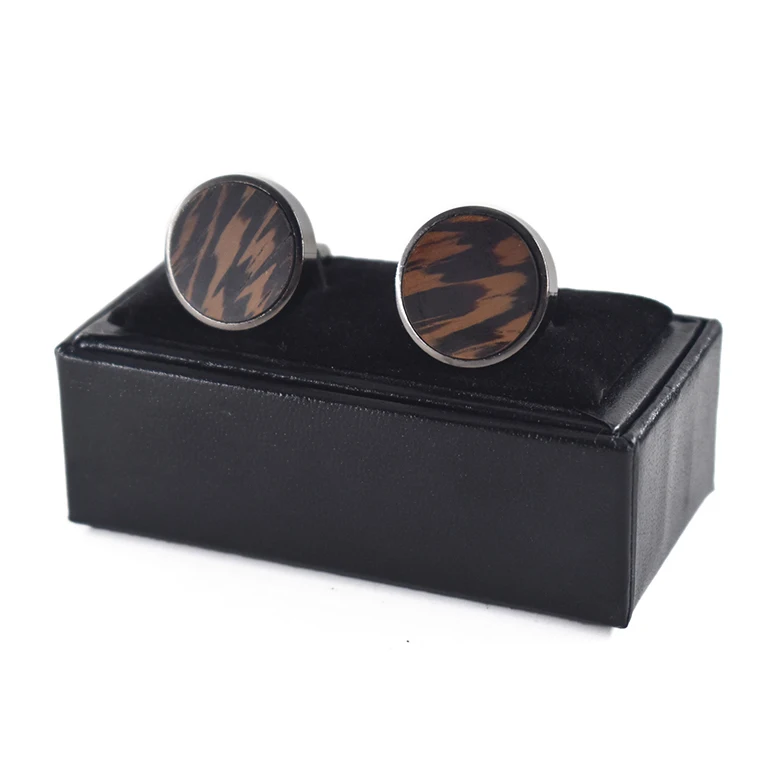 

round black walnut wood cufflink with gift box