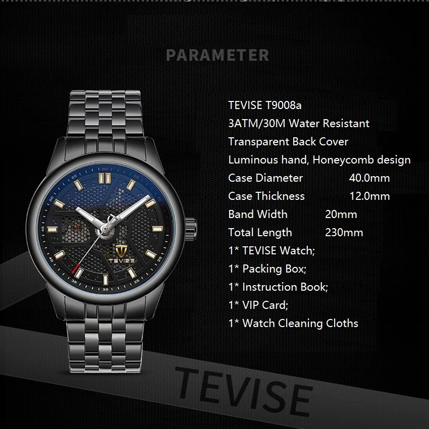 Luxury Brand TEVISE Automatic Mechanical Watch Fashion Mans Cool Waterproof Luminous Gold Watches Man