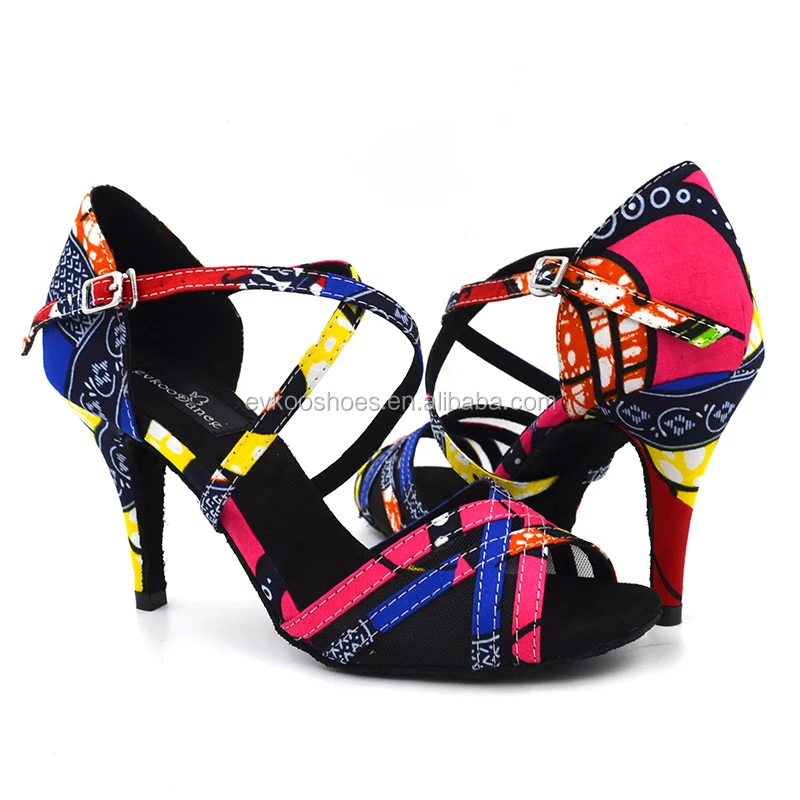

Customized Dance Shoes Red African Latin dance shoes 2017 evkoodance latin salsa dance shoes for women, African print color