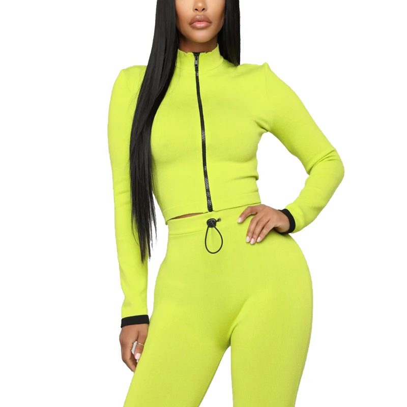 

Neon Green Pink Tracksuit Women Two Piece Set Top and Pants Sweat Suits Biker Shorts Joggers two piece set women clothing, Neon green custom color