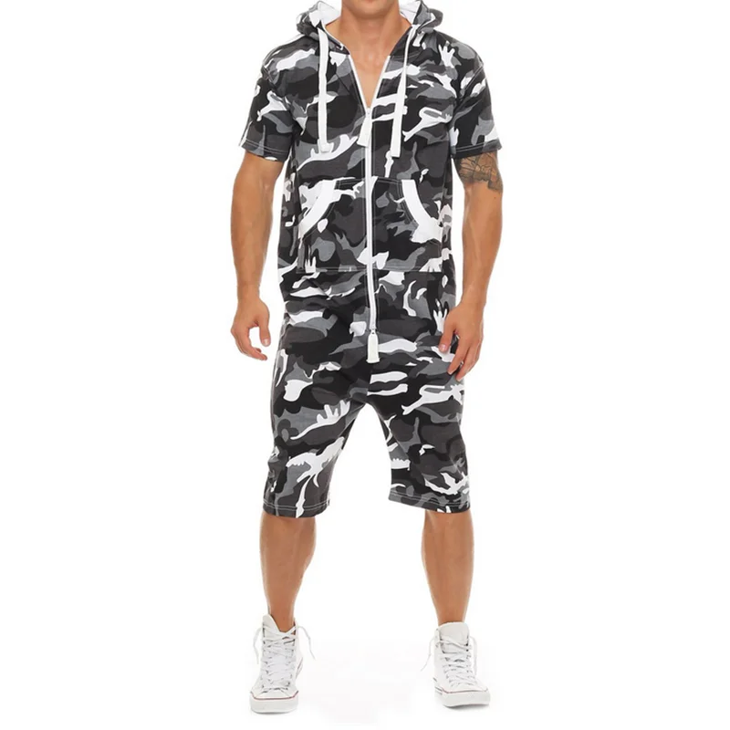 

One piece short sleeve hoodie and running shorts together men summer tracksuit for sports, Shown