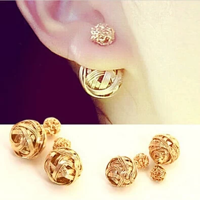 

New Fashion Double Sides simulated Pearl Earring Gold Plated Ball Stud Earrings Beads Jewelry