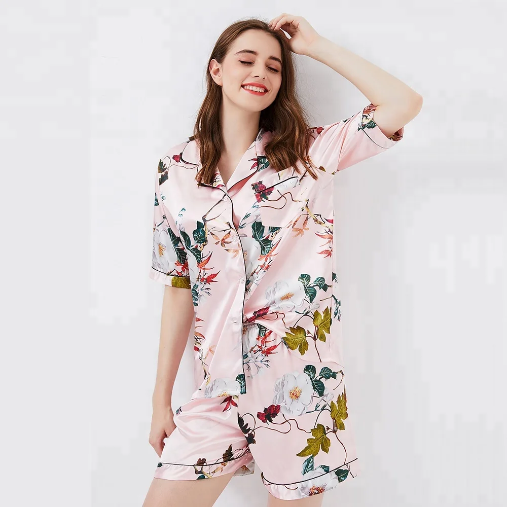 

summer woman's night wear ladies 100% silk pajamas