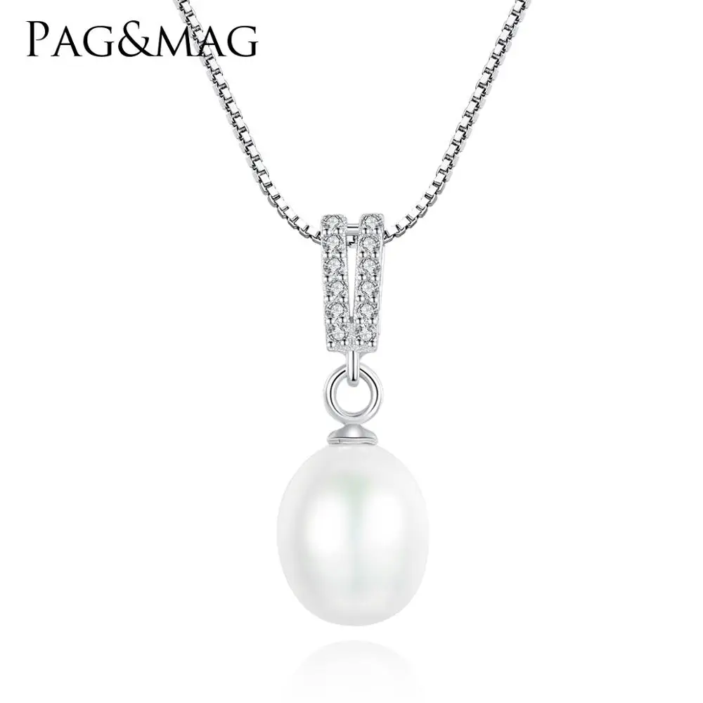 

PAG&MAG 925 Sterling Silver Jewelry Link Chain Necklace for Women Freshwater Pearl Pendant Necklaces