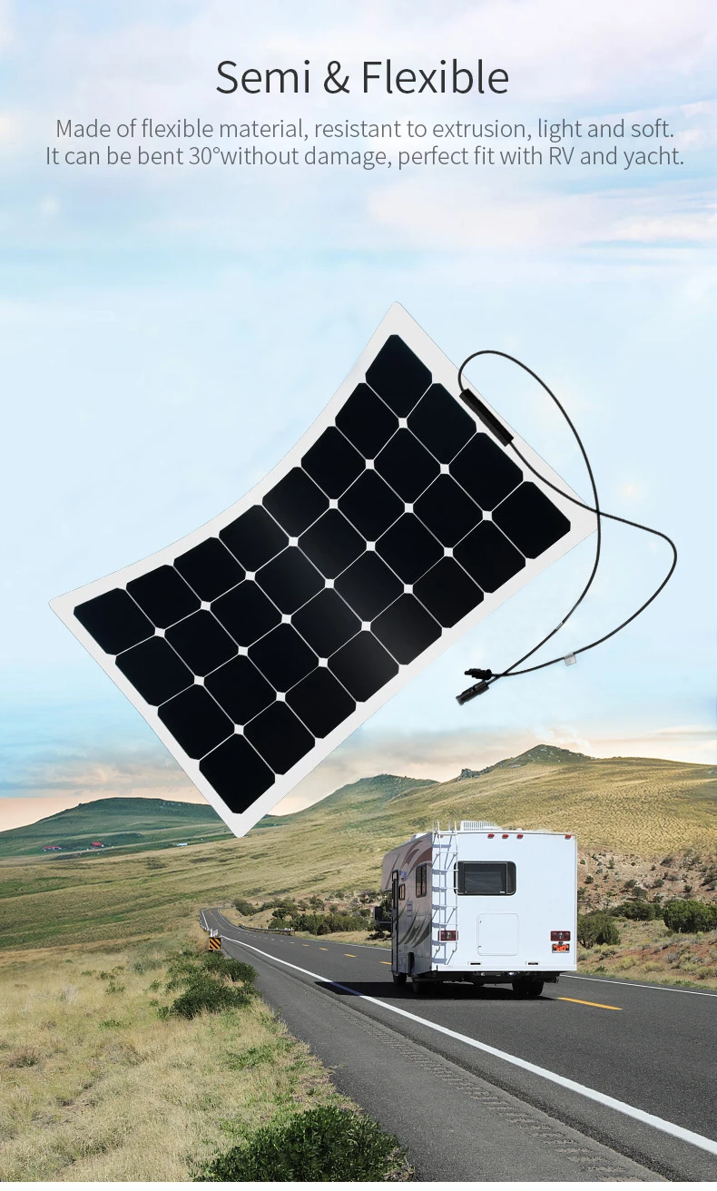 Wholesale Sunpower Solar Cell Yacht And RV 18V 120W Semi Flexible Solar Panel MC4 Output