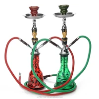 

Pretty Arabian Head Medium Size Hookah Pipe With 2 Hoses Glass Vase of Green Red Best Gift Charcoal Shisha Hookah