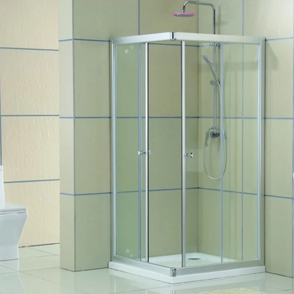 High Quality Tempered Glass Double Sliding Door Square Portable Shower