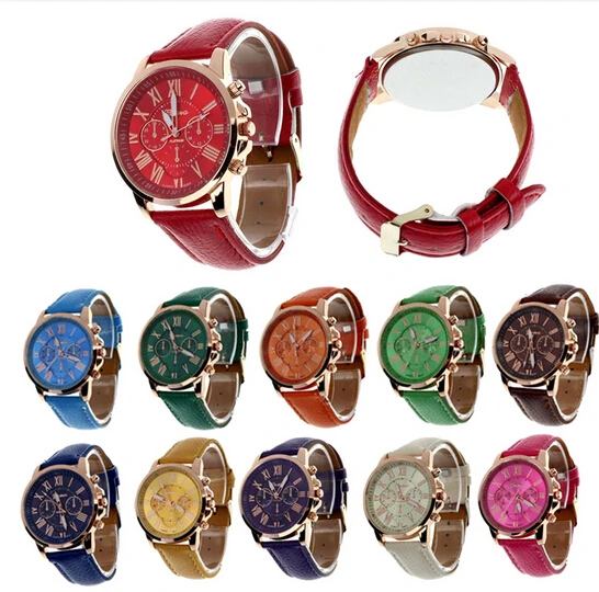 

11 Colors 2019 Fashion Ladies Watches Roman Numerals Geneva Brand Leather Analog Quartz Women Casual Relogio Wristwatch, 11 different colors as picture